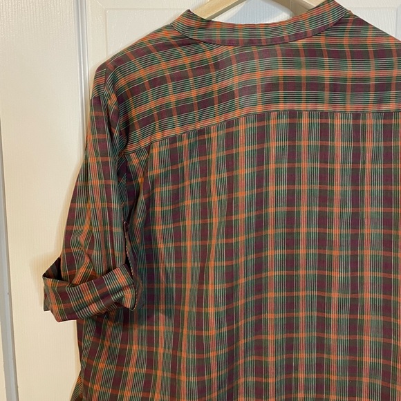 VTG 70s 80s lightweight plaid blouse w/ 1/2 sleeves & mandarin collar sz XL (?) - Picture 5 of 7